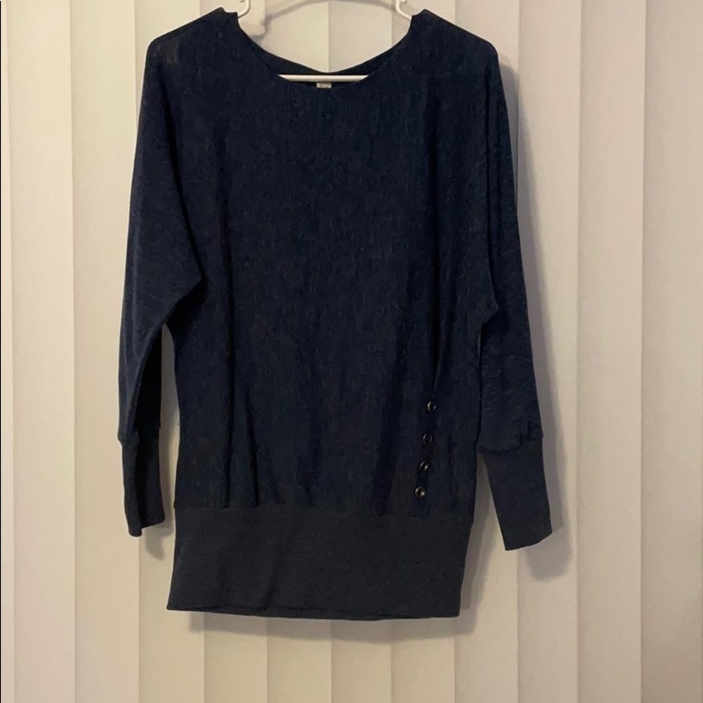 Navy blue tunic sweater with button details